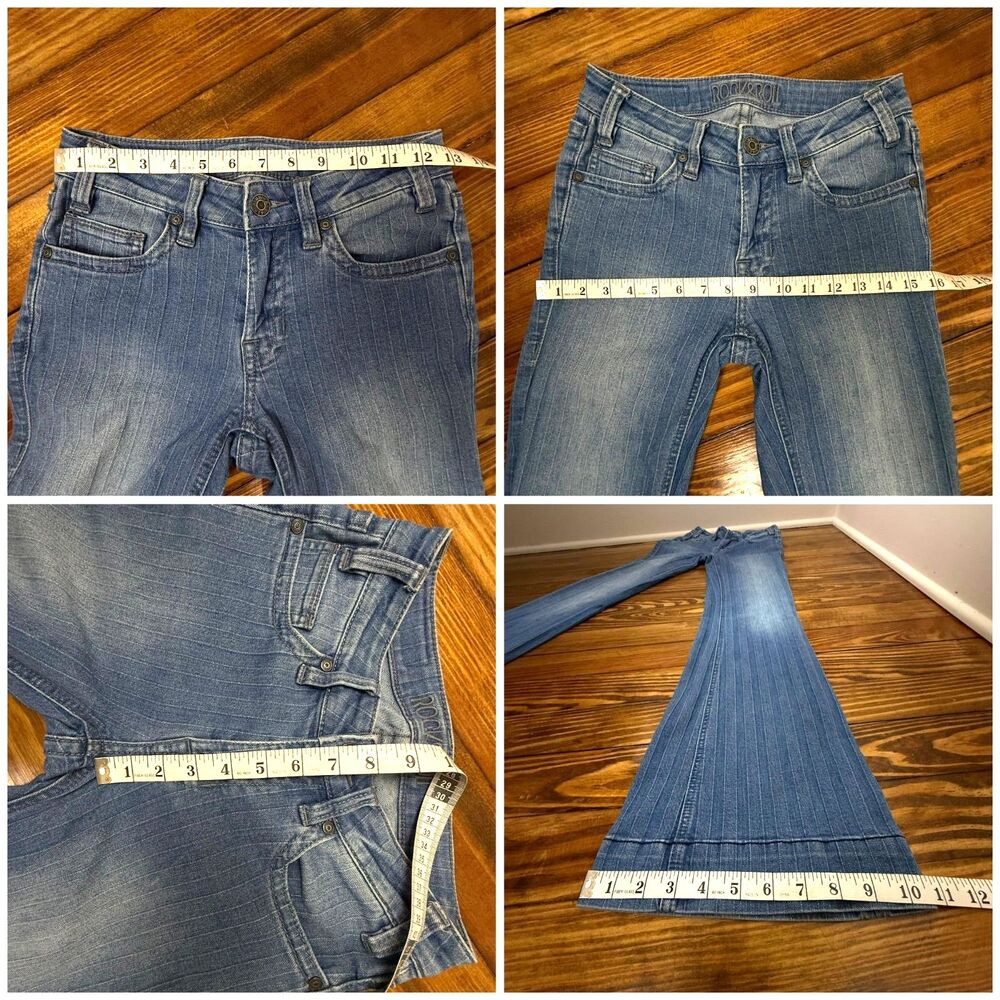 Rock & Roll Cowgirl Flare Jeans Low Mid 8" Rise | Textured Striped Y2K Style, 24 - Picture 11 of 12